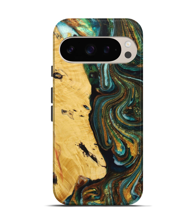 Pixel 9 Wood+Resin Live Edge Phone Case - Thiago (Teal & Gold, 716484)