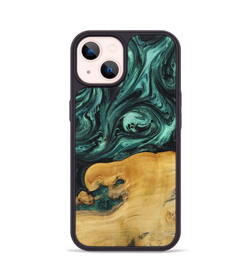 iPhone 14 Wood+Resin Phone Case - Dixie (Green, 716509)