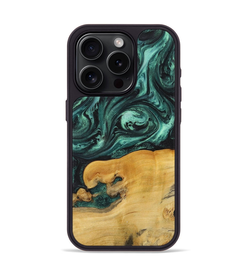 iPhone 15 Pro Wood+Resin Phone Case - Dixie (Green, 716509)