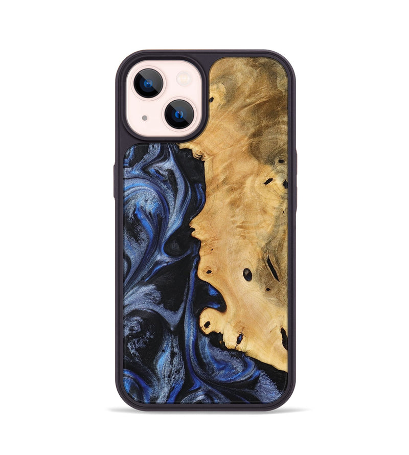 iPhone 14 Wood+Resin Phone Case - Janelle (Blue, 716555)