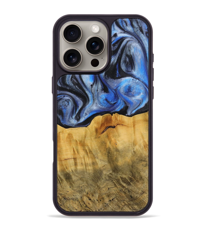 iPhone 16 Pro Max Wood+Resin Phone Case - Daniel (Blue, 716560)