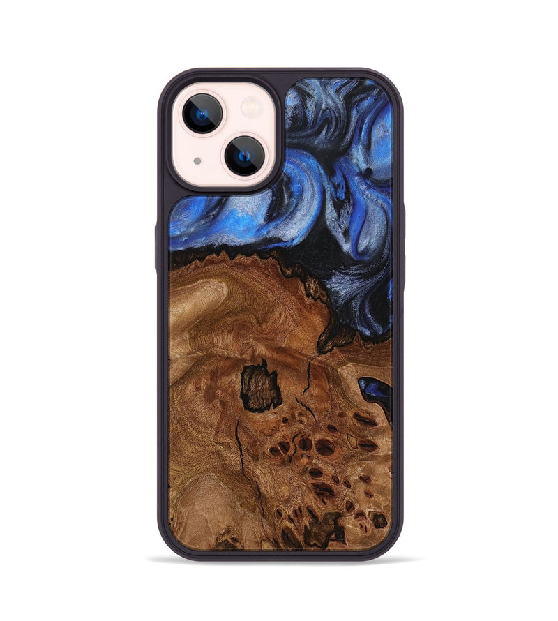 iPhone 14 Wood+Resin Phone Case - Lorene (Blue, 716564)