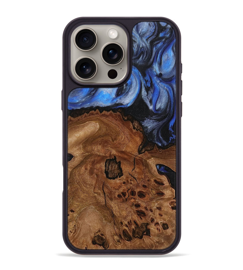 iPhone 16 Pro Max Wood+Resin Phone Case - Lorene (Blue, 716564)