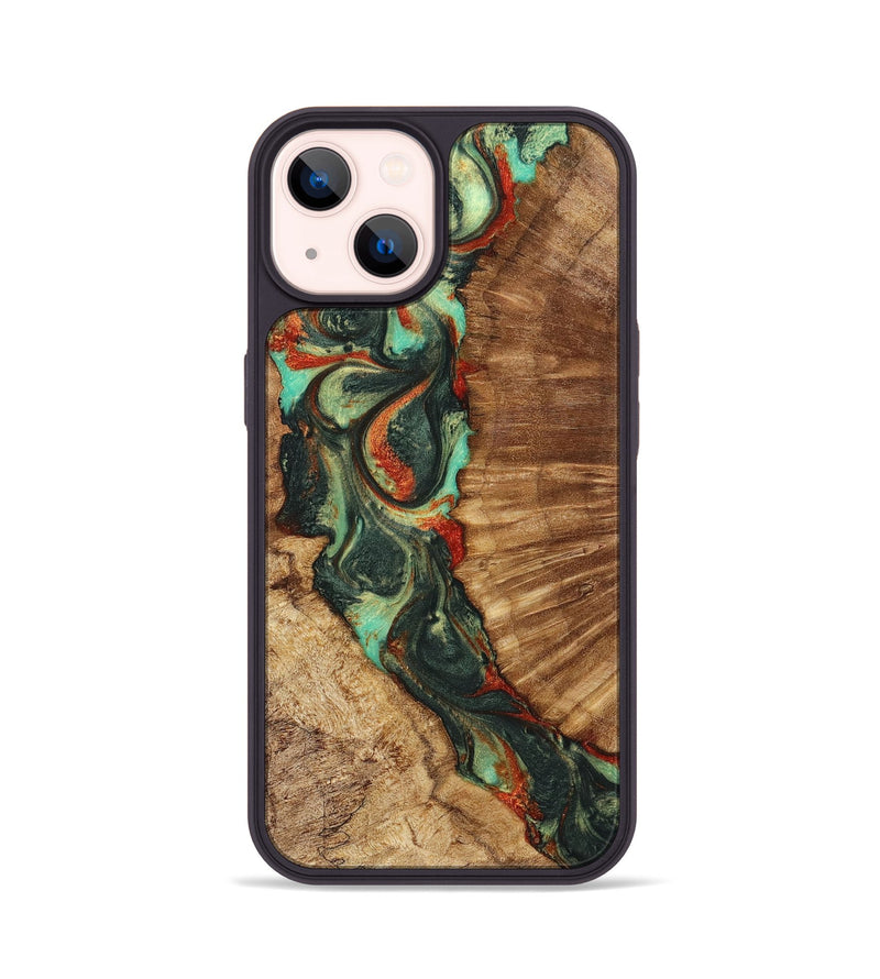 iPhone 14 Wood+Resin Phone Case - Opal (Green, 716665)