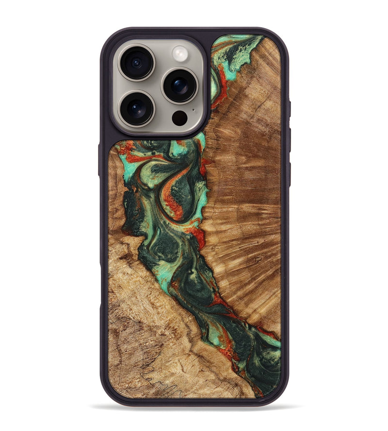 iPhone 16 Pro Max Wood+Resin Phone Case - Opal (Green, 716665)