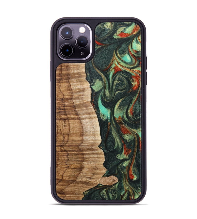 iPhone 11 Pro Max Wood+Resin Phone Case - Rick (Green, 716670)