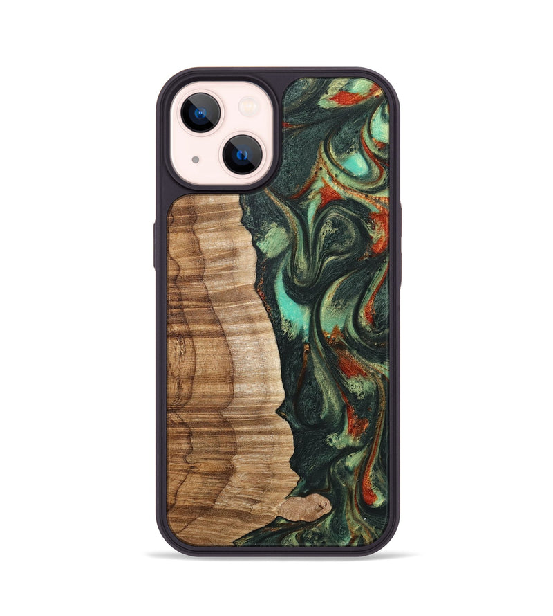 iPhone 14 Wood+Resin Phone Case - Rick (Green, 716670)