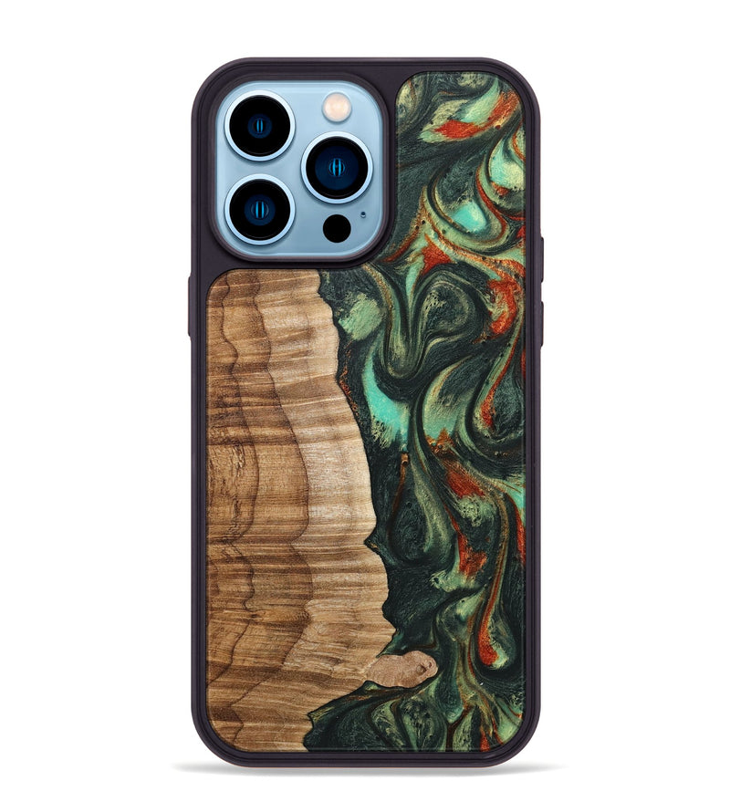 iPhone 14 Pro Max Wood+Resin Phone Case - Rick (Green, 716670)