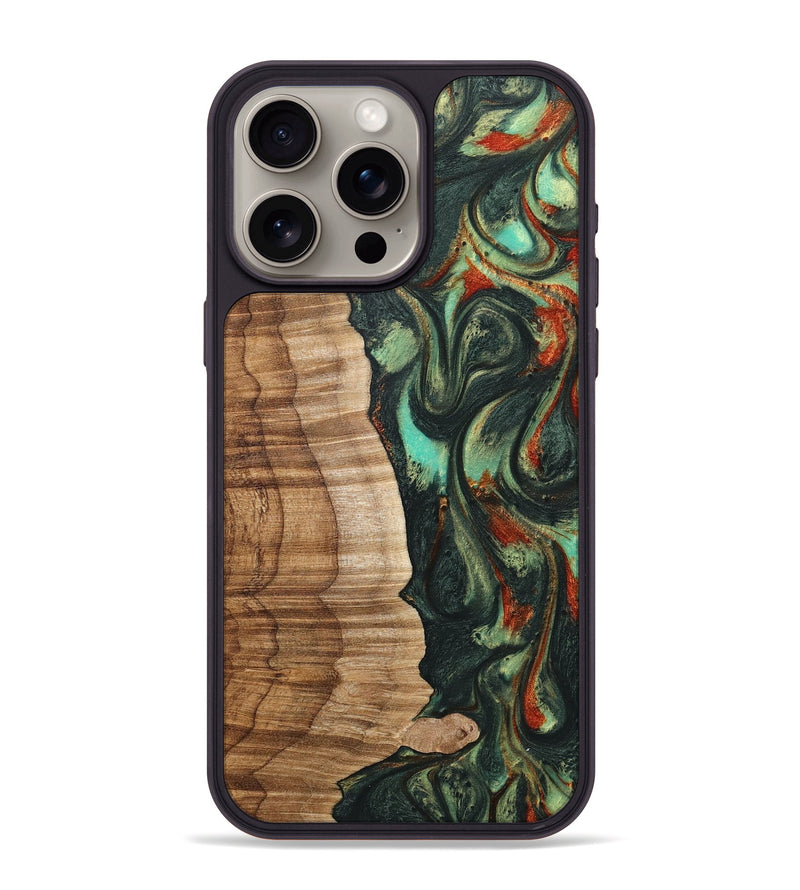 iPhone 15 Pro Max Wood+Resin Phone Case - Rick (Green, 716670)