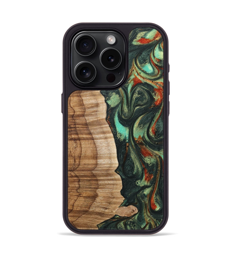 iPhone 15 Pro Wood+Resin Phone Case - Rick (Green, 716670)