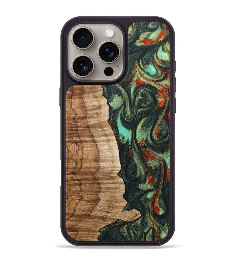 iPhone 16 Pro Max Wood+Resin Phone Case - Rick (Green, 716670)