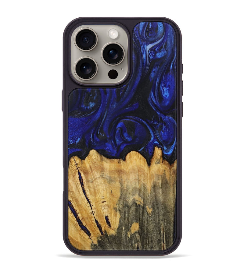 iPhone 16 Pro Max Wood+Resin Phone Case - Sergio (Blue, 716721)