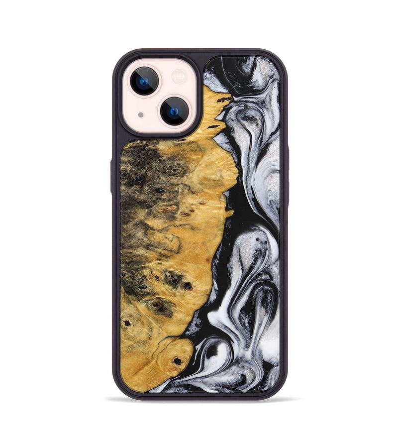 iPhone 14 Wood+Resin Phone Case - Karl (Black & White, 716744)