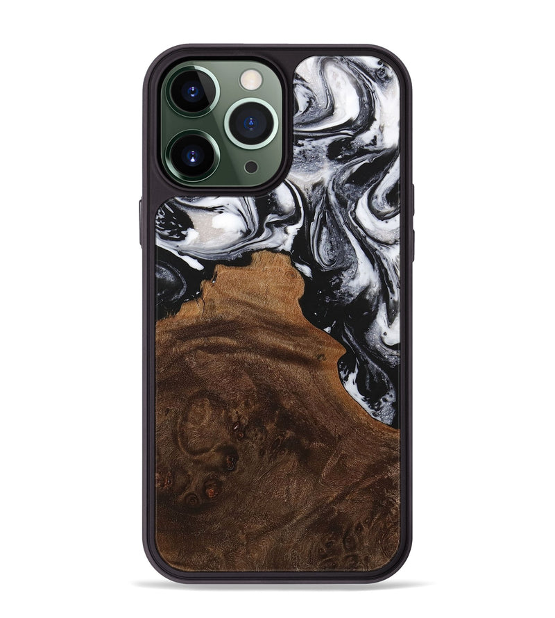 iPhone 13 Pro Max Wood+Resin Phone Case - Jadyn (Black & White, 716747)