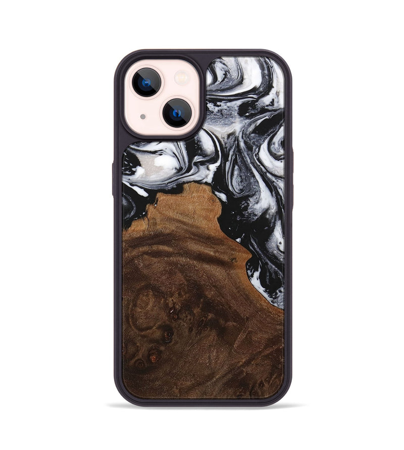 iPhone 14 Wood+Resin Phone Case - Jadyn (Black & White, 716747)