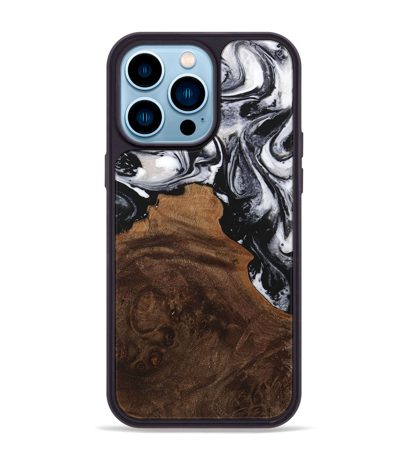 iPhone 14 Pro Max Wood+Resin Phone Case - Jadyn (Black & White, 716747)