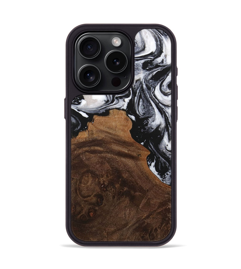 iPhone 15 Pro Wood+Resin Phone Case - Jadyn (Black & White, 716747)