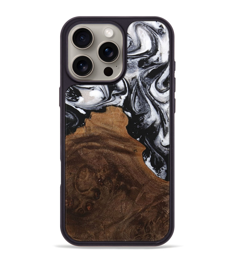 iPhone 16 Pro Max Wood+Resin Phone Case - Jadyn (Black & White, 716747)