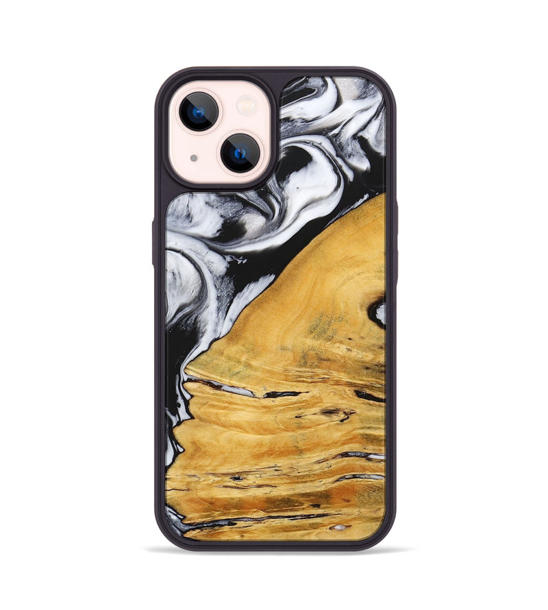 iPhone 14 Wood+Resin Phone Case - Marianne (Black & White, 716749)