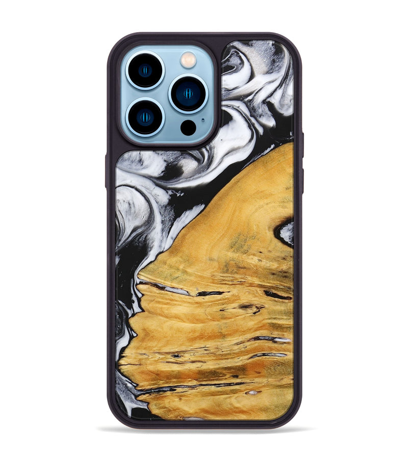 iPhone 14 Pro Max Wood+Resin Phone Case - Marianne (Black & White, 716749)