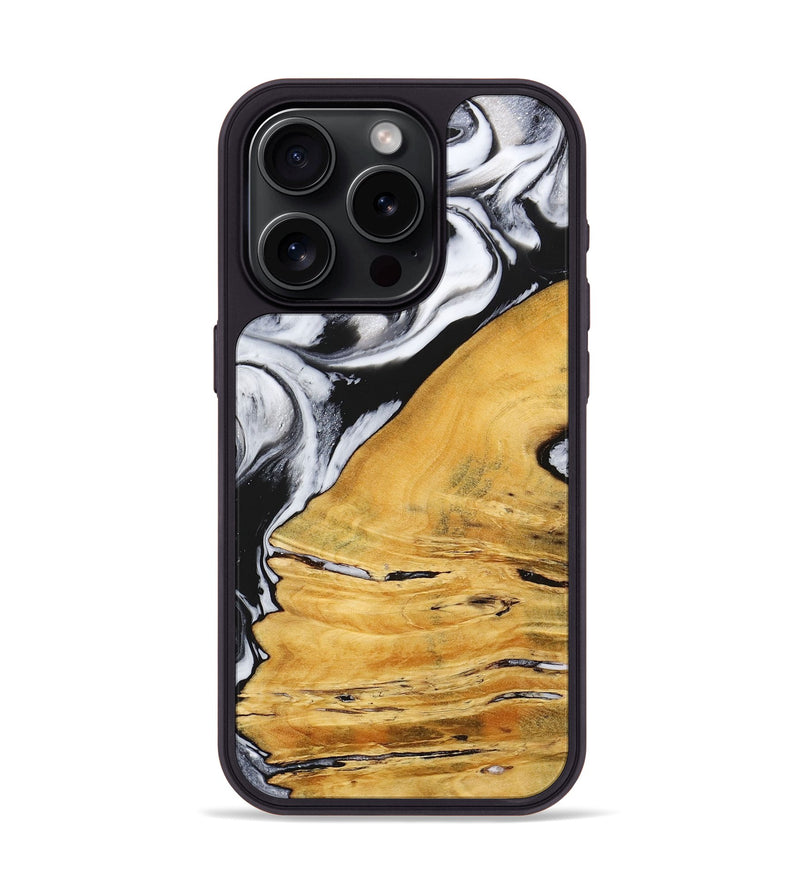 iPhone 15 Pro Wood+Resin Phone Case - Marianne (Black & White, 716749)