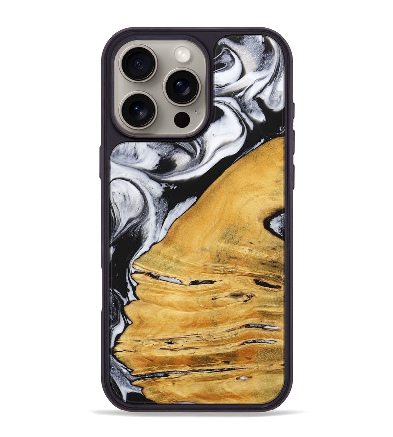 iPhone 16 Pro Max Wood+Resin Phone Case - Marianne (Black & White, 716749)