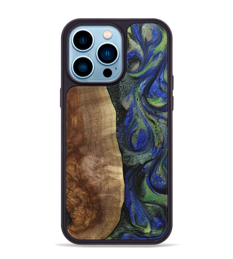 iPhone 14 Pro Max Wood+Resin Phone Case - Walter (Green, 716830)