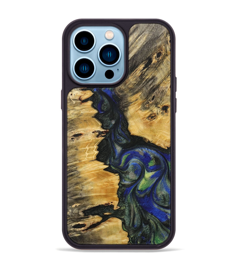 iPhone 14 Pro Max Wood+Resin Phone Case - Esmeralda (Green, 716837)