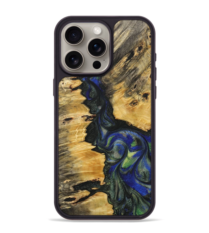 iPhone 15 Pro Max Wood+Resin Phone Case - Esmeralda (Green, 716837)