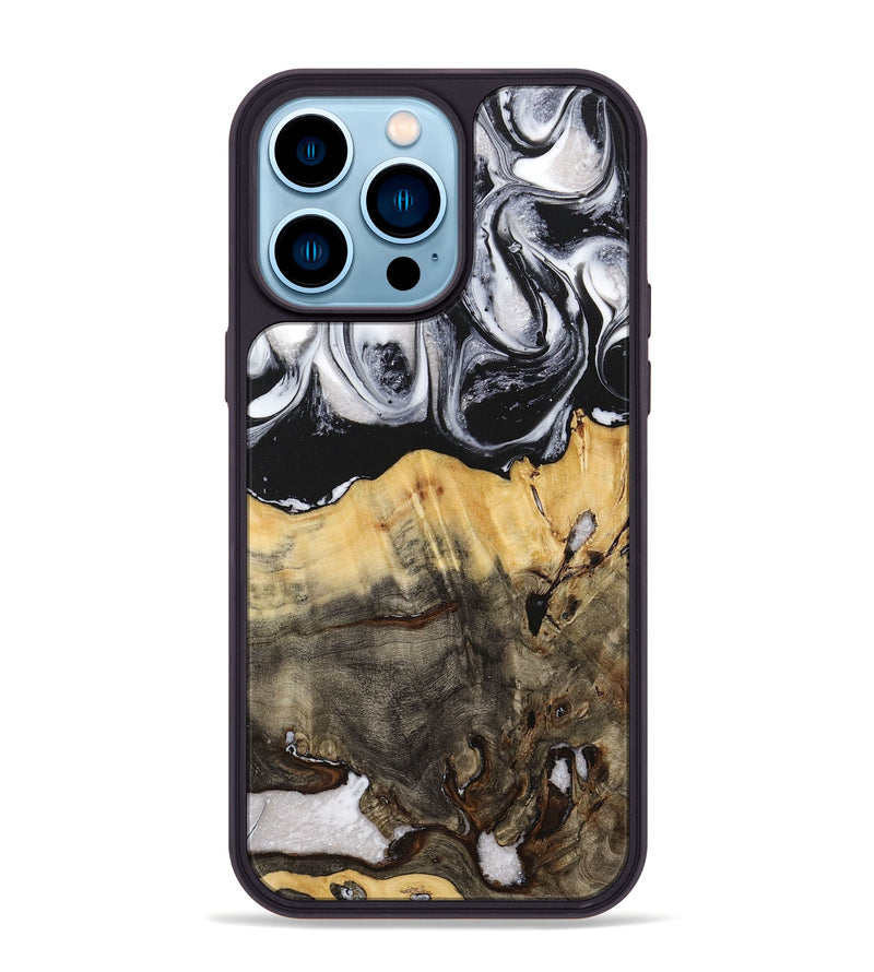 iPhone 14 Pro Max Wood+Resin Phone Case - Jayla (Black & White, 716854)