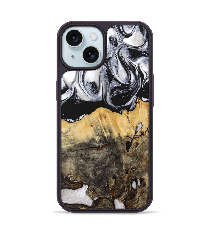 iPhone 15 Wood+Resin Phone Case - Jayla (Black & White, 716854)