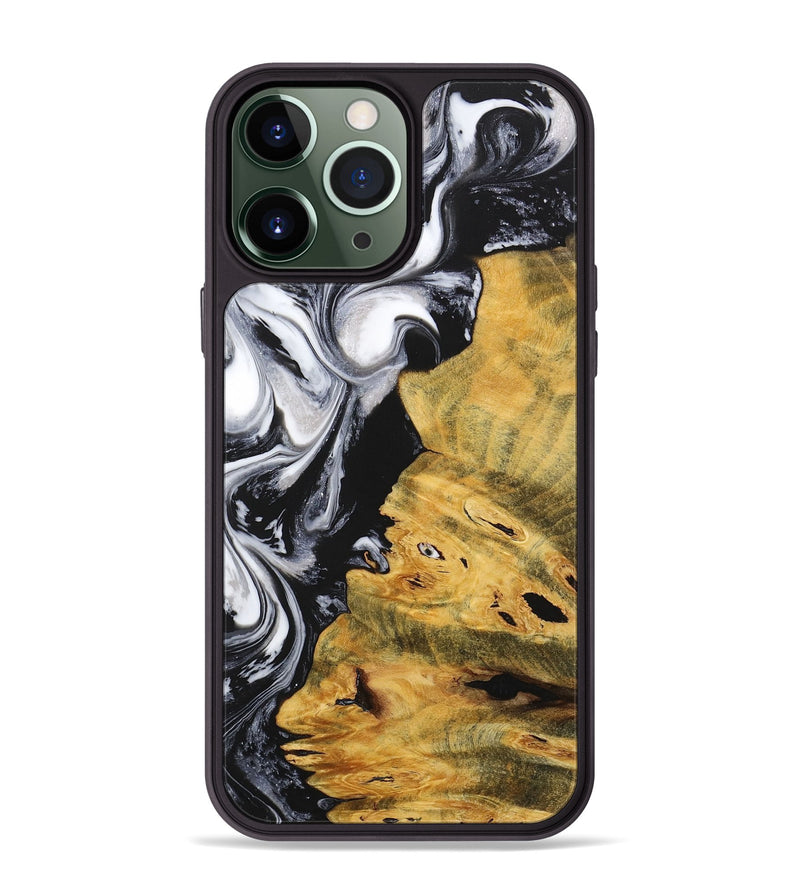 iPhone 13 Pro Max Wood+Resin Phone Case - Janis (Black & White, 716855)