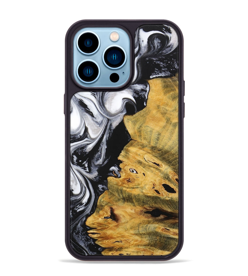 iPhone 14 Pro Max Wood+Resin Phone Case - Janis (Black & White, 716855)