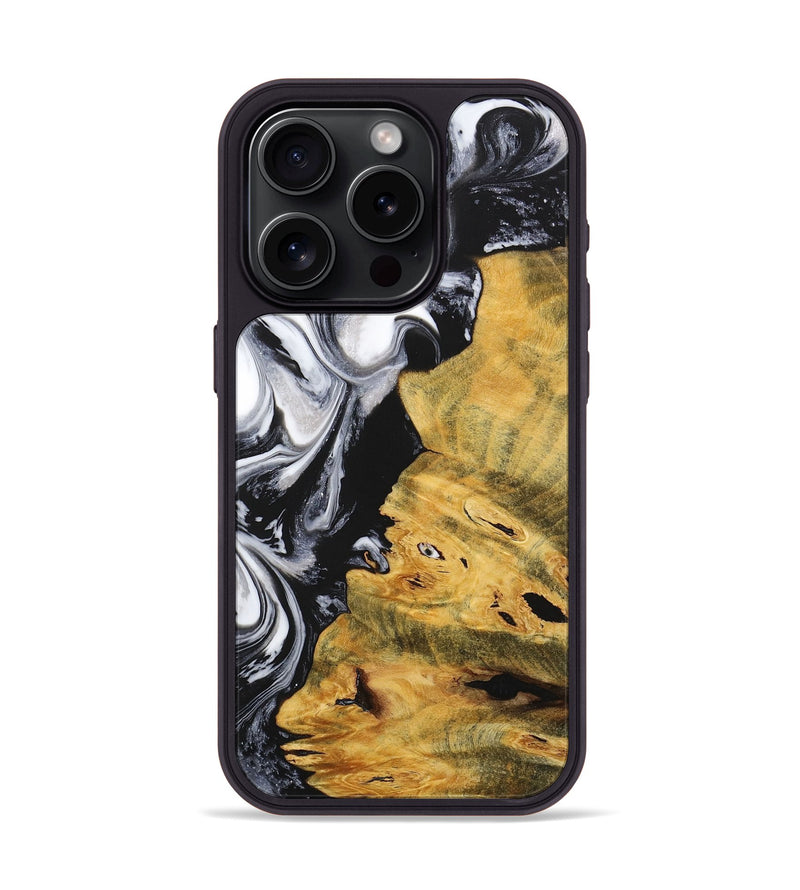 iPhone 15 Pro Wood+Resin Phone Case - Janis (Black & White, 716855)