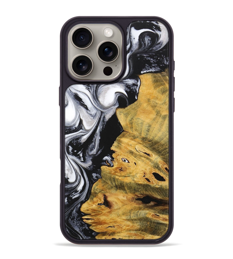 iPhone 16 Pro Max Wood+Resin Phone Case - Janis (Black & White, 716855)