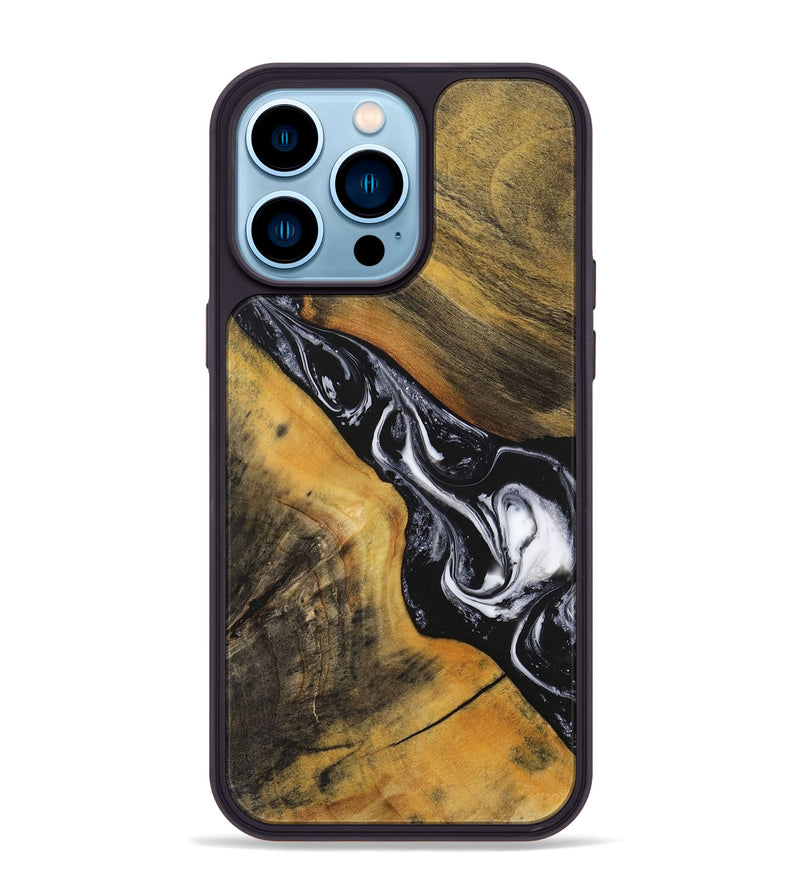 iPhone 14 Pro Max Wood+Resin Phone Case - Braylon (Black & White, 716856)