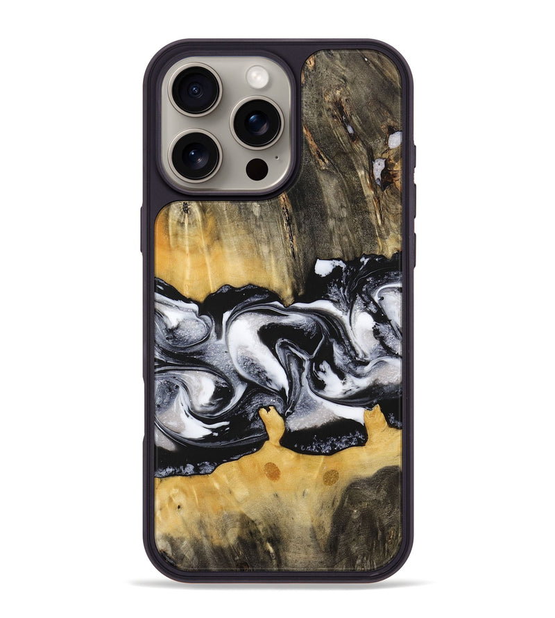 iPhone 16 Pro Max Wood+Resin Phone Case - Maci (Black & White, 716857)