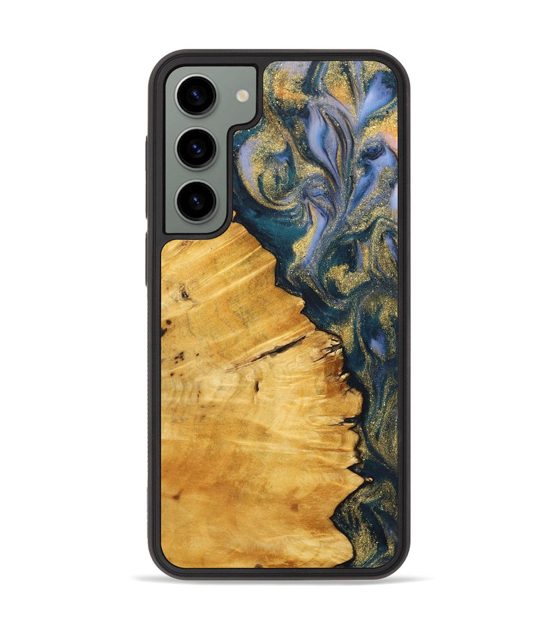 Galaxy S23 Plus Wood+Resin Phone Case - Sheila (Teal & Gold, 716866)