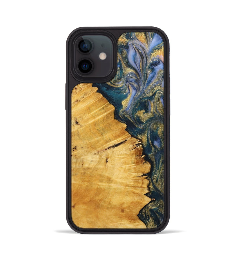 iPhone 12 Wood+Resin Phone Case - Sheila (Teal & Gold, 716866)