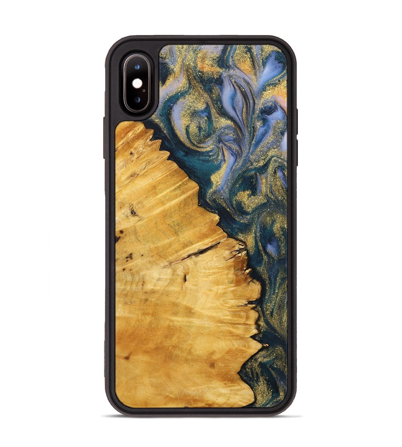 iPhone Xs Max Wood+Resin Phone Case - Sheila (Teal & Gold, 716866)