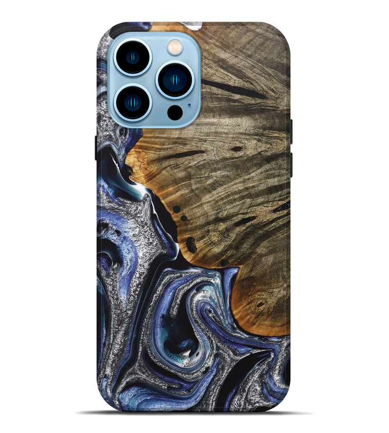 iPhone 14 Pro Max Wood+Resin Live Edge Phone Case - Addison (Blue, 716892)