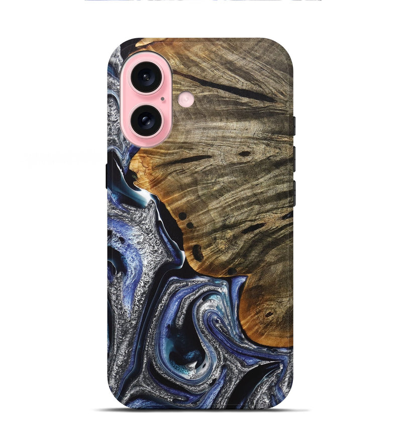 iPhone 16 Wood+Resin Live Edge Phone Case - Addison (Blue, 716892)