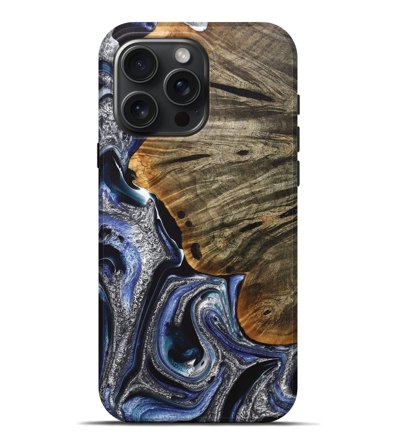 iPhone 16 Pro Max Wood+Resin Live Edge Phone Case - Addison (Blue, 716892)