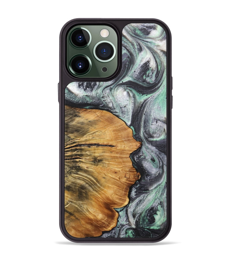 iPhone 13 Pro Max Wood+Resin Phone Case - Wesley (Black & White, 716944)