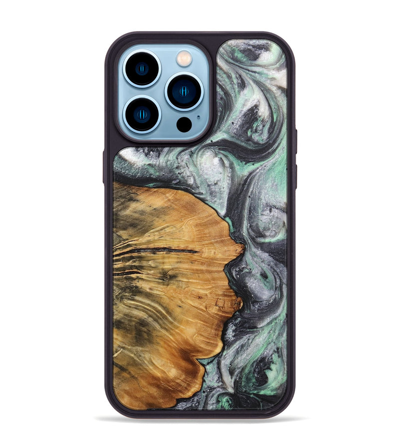 iPhone 14 Pro Max Wood+Resin Phone Case - Wesley (Black & White, 716944)