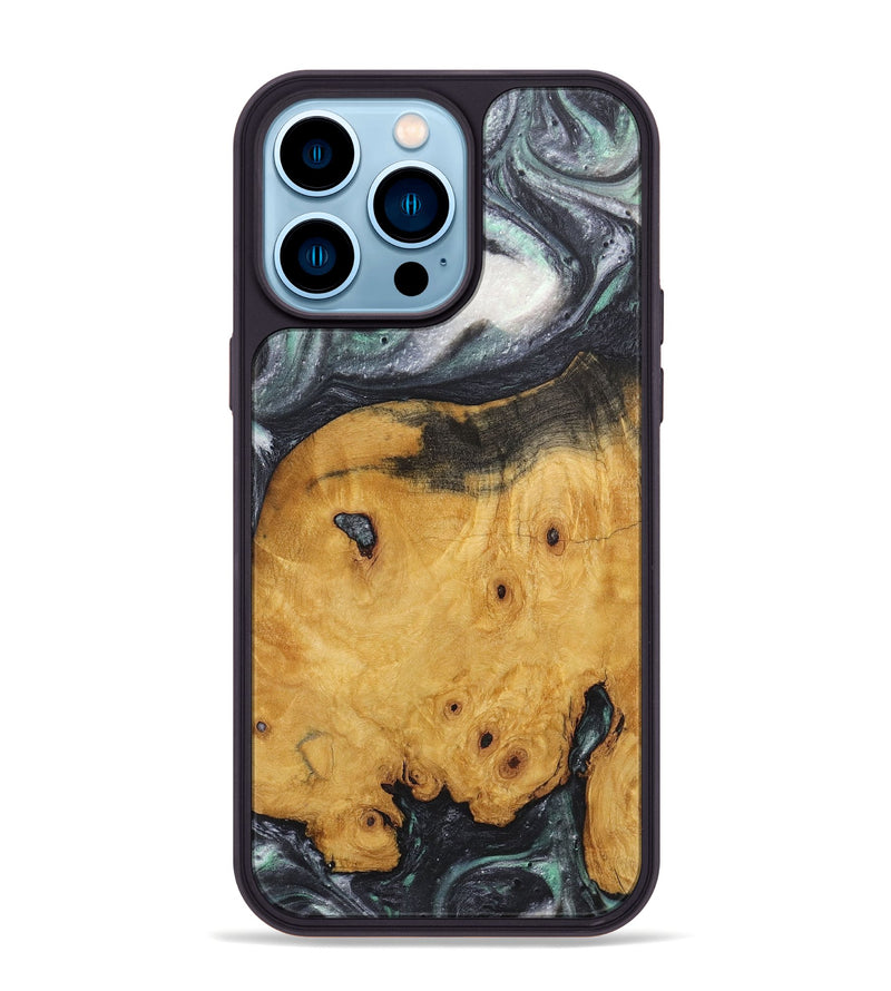 iPhone 14 Pro Max Wood+Resin Phone Case - Lindsey (Black & White, 716946)