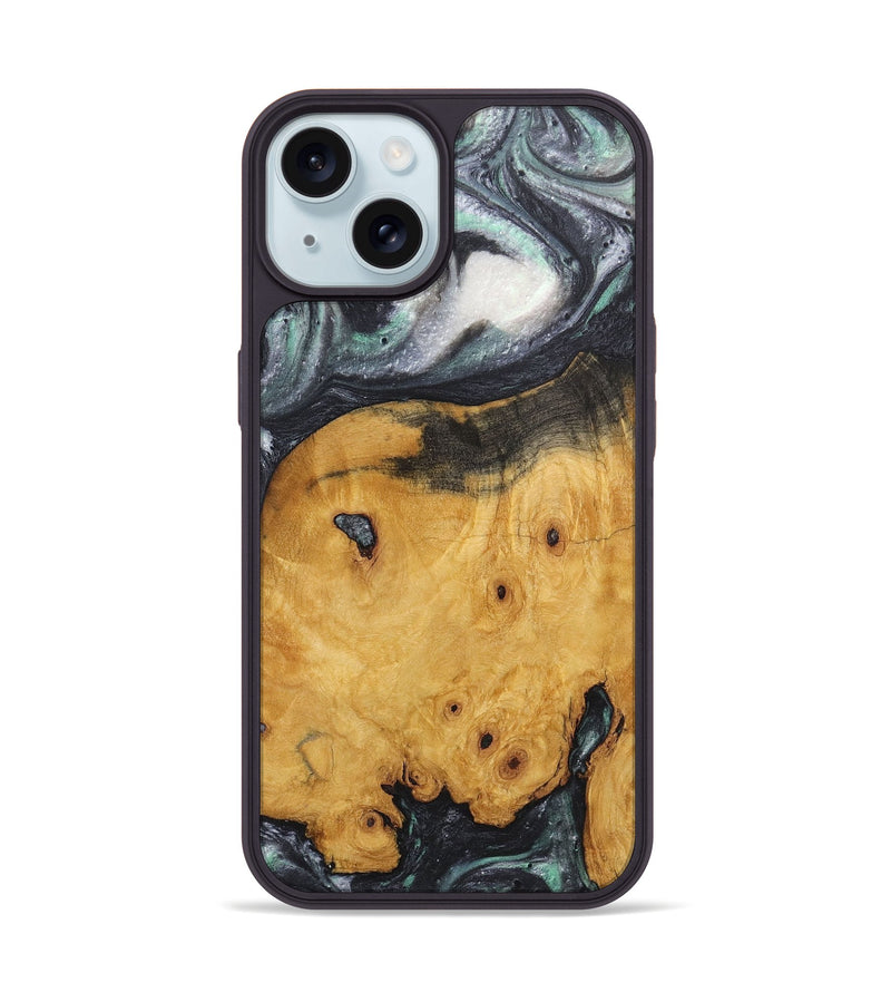 iPhone 15 Wood+Resin Phone Case - Lindsey (Black & White, 716946)