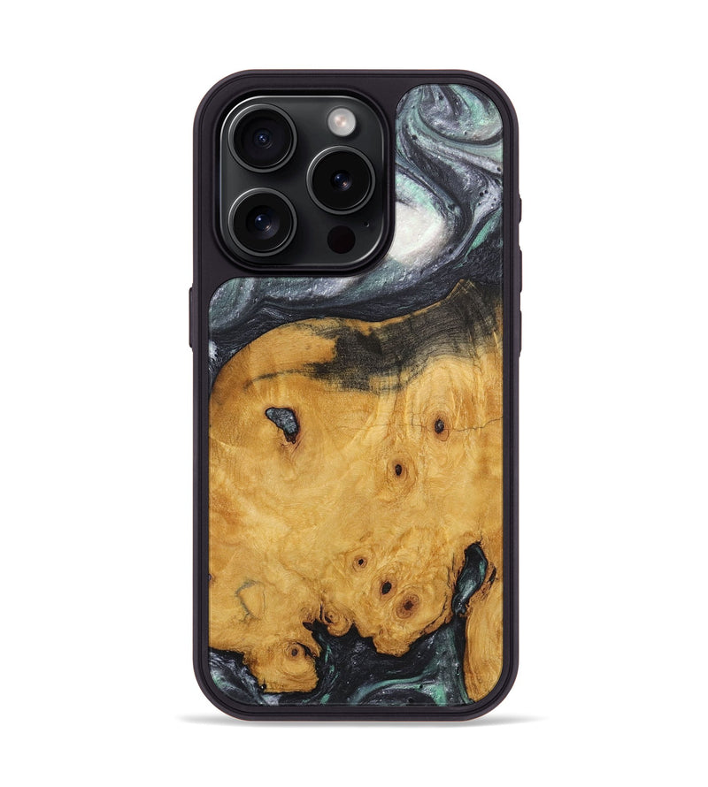 iPhone 15 Pro Wood+Resin Phone Case - Lindsey (Black & White, 716946)