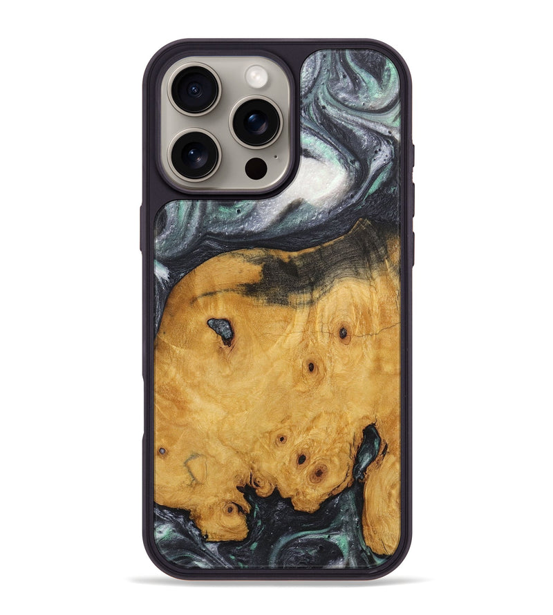 iPhone 16 Pro Max Wood+Resin Phone Case - Lindsey (Black & White, 716946)