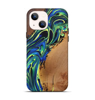 iPhone 14 Wood+Resin Live Edge Phone Case - Edmund (Blue, 717034)